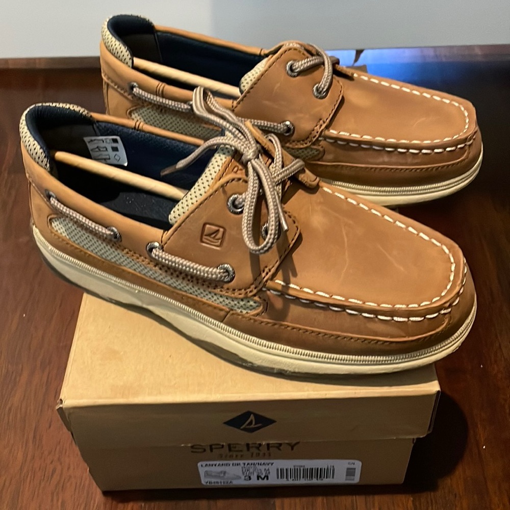 Boys Sperry Dark Tan Lanyard Boat Shoes